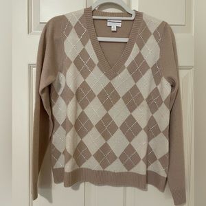 Cashmere sweater with argyle and sequin accents